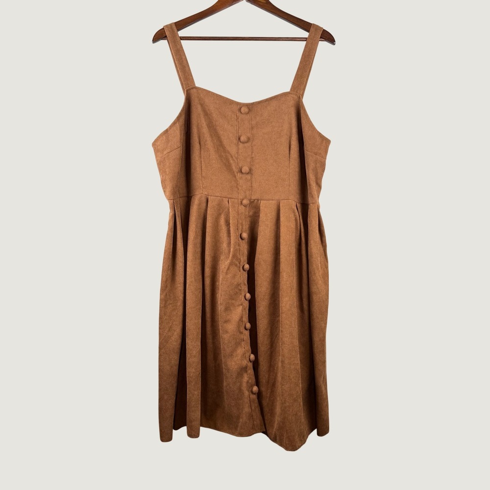 Corduroy Pinafore Dress Women 3XL Brown Button Cottagecore Lagenlook Layering